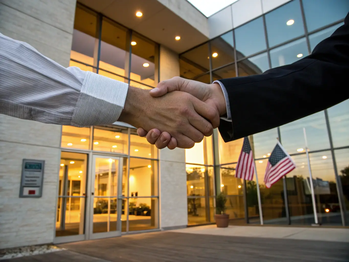 A dynamic image depicting a successful real estate acquisition, with a handshake symbolizing a completed deal, set against the backdrop of a thriving multi-family property.
